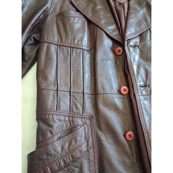 VINTAGE 1970'S Europe Craft Import, Long Jacket, Burgundy, Size 40, Many Pockets - Picture 16 of 16